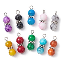 Mixed Color 10Pcs 10 Color Baking Painted Glass Round Beaded Pendants, with Alloy and Iron Findings, Gourd Charms, Mixed Color, 23.5x8mm, Hole: 3.2mm, 1Pc/color