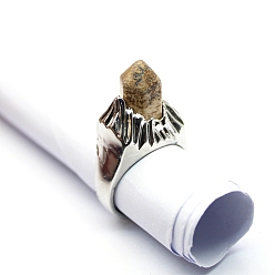 Пейзажный Джаспер Кольца-манжеты из натуральной яшмы, шестиугольник призма, широк: 8 мм