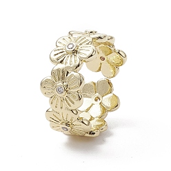 Real 18K Gold Plated Rack Plating Brass Open Cuff Ring, Flower, Real 18K Gold Plated, Inner Diameter: 16mm