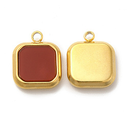 Red Vacuum Plating 304 Stainless Steel Pendants, with Acrylic, Square, Red, 15x12x3mm, Hole: 1.8mm