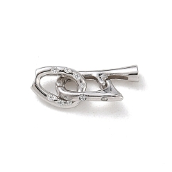 Plaqué Platine Véritable 925 fermoirs déployants en argent sterling avec micro pavés de zircone cubique transparents, ovale, crémaillère plaquage, plaqué longue durée, Platine plaqué, 21mm, Trou: 2mm