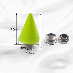 Green Yellow Alloy Rivets Set, Cone, for Purse Handbag Shoes Punk Rock Leather Craft Clothes Belt, Platinum, Green Yellow, 10x8mm