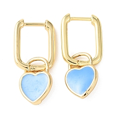 Синий Латунные серьги-кольца в форме сердца, с эмалью, реальный 18 k позолоченный, стойки покрытие, долговечный, без кадмия и без свинца, синие, 26x9.5x11.5 мм