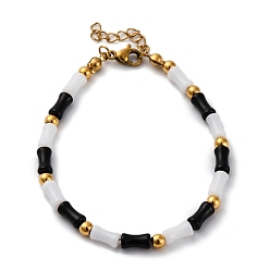 Белый 304 из нержавеющей стали браслеты для женщин, колонка, со стеклянными и стальными бусинами, белые, 7-1/8 дюйм (18.1 см)