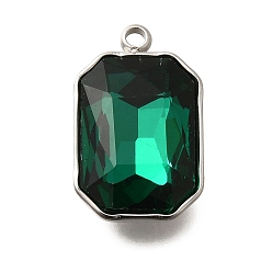 Изумруд 304 подвески из нержавеющей стали, со стразами, цвет нержавеющей стали, прямоугольные, изумруд, 18.5x11.5x5.5 мм, отверстие : 1.8 мм