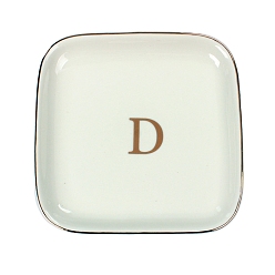 Letter D Керамическая ювелирная тарелка, лоток для хранения, органайзер для косметических украшений, квадратный, Буква D, 110x110x15 мм