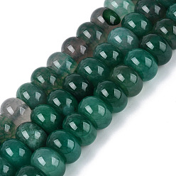Mittlerer Aquamarin Natürliche Achat Perlen Stränge, glatte Rondelle, gefärbt, mittlerer Aquamarin, 12x7.5 mm, Bohrung: 0.5~1.2 mm, ca. 48~56 Stk. / Strang, 14.17~16.73 Zoll (36~42.5 cm)