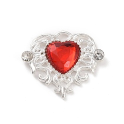 Red Acrylic Pendants, with Silver Tone Alloy Rhinestone Finding, Heart Charm, Red, 21.5x25x5mm, Hole: 2x2.5mm