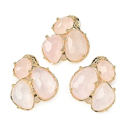 Розовый Кварц Соединители звеньев естественного розового кварца, с латунной фурнитурой , граненые, золотые, 30.5~31x33x5 мм, отверстие : 1.8 мм
