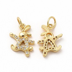 Real 18K Gold Plated Rack Plating Brass Micro Pave Cubic Zirconia Charms, Rabbit Charm, with Jump Ring, Real 18K Gold Plated, 15x10.5x2.5mm, Hole: 3.6mm