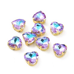 Светло-витражный Сердце пришить стразами, граненый стеклянный горный хрусталь, многожильных ссылки, с оправой из латуни золотистого цвета со стразами, витражный свет, 12x12x6 мм, отверстие : 1 мм