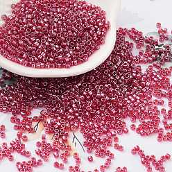 Cerise Transparent Colours Luster Glass Seed Beads, Cylinder, Cerise, 2x2mm, Hole: 1mm