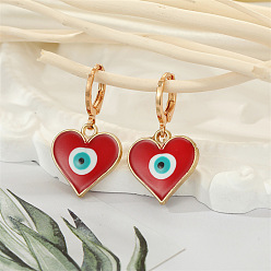 4 Red Heart Eyes Boho Triangle Heart Eye Earrings with Devil's Eye Charm - Colorful Ethnic Retro Jewelry