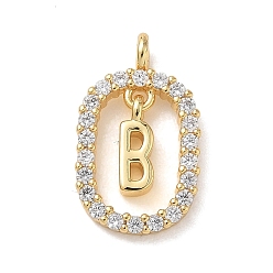 Настоящее золото 18K Латунные микропаве прозрачные подвески с фианитом, овальный с подвесками в виде буквы «б», стойки покрытие, долговечный, без кадмия и без свинца, реальный 18 k позолоченный, 18.5x11x3.8 мм, отверстие : 1.8 мм