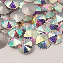 Хрусталь AB Стеклянные граненые кабошоны, с покрытием на задной стороне, граненые квадратные, хрусталь AB, 4x4x3 мм , около 720 шт / мешок