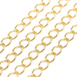 Golden Brass Twisted Chains, Curb Chains, Soldered, with Spool, Lead Free & Nickel Free & Cadmium Free, Golden, 4x3x0.45mm, about 301.83 Feet(92m)/roll