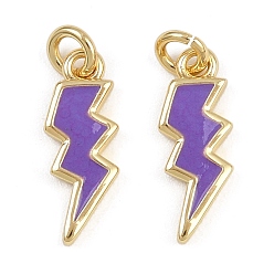 Средний Фиолетовый Латунь эмаль прелести, молнии, с прыжковых колец, стойки покрытие, реальный 18 k позолоченный, без свинца и без кадмия, долговечный, средне фиолетовый, 14x5x2 мм, отверстие : 2.2 мм