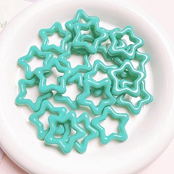 Turquoise Spray Painted Acrylic Linking Ring, Star Connector, Turquoise, 27x27mm, Inner Diameter: 15x15mm
