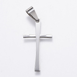 Stainless Steel Color 304 Stainless Steel Pendants, Cross, Stainless Steel Color, 32.5x17x1.5mm, Hole: 5x9mm