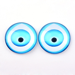 Turquoise Glass Cabochons for DIY Projects, Half Round/Dome with Dragon Eye Pattern, Turquoise, 10x3.5mm