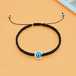 Black Heart Evil Eye Shell Bead Braided Bead Bracelets, Adjustable Polyester Cord Bracelets for Women, Black, Heart: 3/8 inch(1cm)