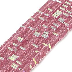 Бледно-фиолетовый Красный Стеклянные бусины с гальваническим покрытием , Heishi бусы, квадратный, бледно-фиолетовый красный, 3x3x1 мм, отверстие : 0.9 мм, около 210 шт / нитка, 14.96~16.54'' (38~42 см)