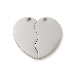 Stainless Steel Color 304 Stainless Steel Split Pendants, Laser Cut, Heart Charm, Stainless Steel Color, 20x22.5x1.5mm, Hole: 1.4mm