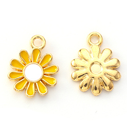 Yellow Alloy Enamel Charms, Flower, Light Gold, Yellow, 14x12x2mm, Hole: 1.6mm