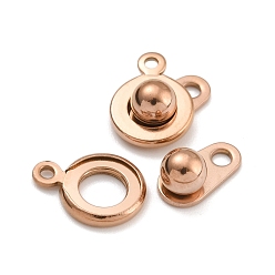 Розовое Золото Ионное покрытие (IP) 201 застежки из нержавеющей стали, круглые, розовое золото , 15x9.5x5 мм, отверстия : 1 mm и 2 мм