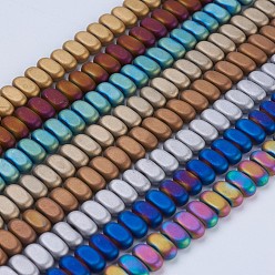 Mixed Color Electroplate Non-magnetic Synthetic Hematite Beads Strands, Frosted, Rectangle, Mixed Color, 8x4x2mm, Hole: 1mm, about 98~102pcs/strand, 15.5 inch(39.5cm)