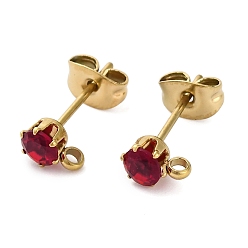 Сиамский Ионное покрытие (ip) 304 фурнитура для сережек-гвоздиков из нержавеющей стали с кубическим цирконием, круглые, Сиам, 6x4 мм, отверстие : 1.4 мм, штифты : 15.5x0.7 мм