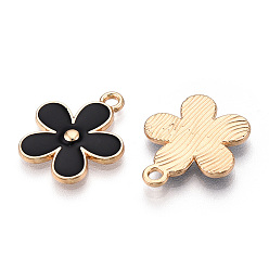 Black Alloy Enamel Pendants, Cadmium Free & Lead Free, Light Gold, Flower, Black, 20x17x2mm, Hole: 2mm