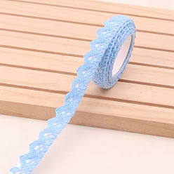 Light Sky Blue Lace Trim, Cotton Lace Ribbon, with Adhesive Back, For Sewing Decoration, Light Sky Blue, 5/8 inch(15mm), about 1.97 Yards(1.8m)/Roll