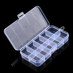 Clear Transparent Plastic Containers, with 10 Compartments, for DIY Art Craft, Nail Diamonds, Bead Storage, Rectangle, Clear, 12.8x6.7x2.2cm, Hole: 5.5mm, Compartment: 3.05x2.4cm