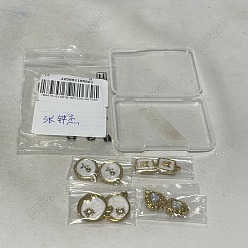 White 8Pcs 4 Styles 304 Stainless Steel Enamel Pendants, with Jump Ring and Rhinestone, Ion Plating(IP), Real 18K Gold Plated, White, 16~21x12~18x2.5~3.5mm, Hole: 2.5mm, 2pcs/style