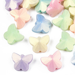 Mixed Color Spray Painted Frosted Opaque Acrylic Beads, Butterfly, Mixed Color, 12x14x7mm, Hole: 1.5mm, about 920pcs/500g