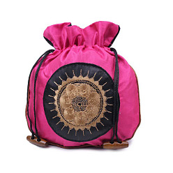 Fuchsia Chinese Style Brocade Good Luck Fortune Drawstring Gift Blessing Bags, Jewelry Storage Pouches for Wedding Party Candy Packaging, Flower Pattern, Fuchsia, 18x16.5cm