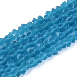 Морской Синий Матовые прозрачные стеклянные бусины, треугольные, Marine Blue, 3~3.5x4~4.5x4~4.5 мм, отверстие : 0.8 мм, около 121~131 шт / нитка, 14.37~15.35 дюйм (36.5~39 см)