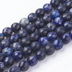 Midnight Blue Natural Lapis Lazuli Beads Strands, Faceted Round, Midnight Blue, 8mm, Hole: 1mm, about 45~47pcs/strand, 15 inch