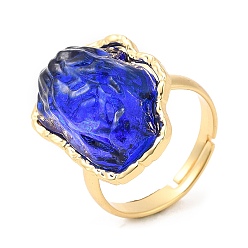 Синий Покрытие стойки латунное кольцо на палец, Регулируемые кольца из стекла в форме айсберга для женщин, долговечный, без кадмия и без свинца, реальный 18 k позолоченный, синие, 1.5~3 мм, внутренний диаметр: 17.5~21 мм