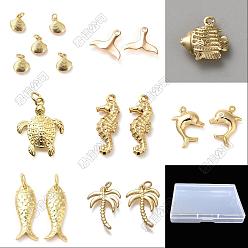 Plaqué 18K Or Véritable 16 pcs 8 styles pendentifs en laiton, breloques animaux marins, réel 18 k plaqué or, 9~22.5x7~21.5x2~4.5mm, Trou: 1~4mm, 2 pcs / style