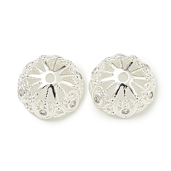 Серебро Покрытие стойки латунь микро паве прозрачные колпачки из кубического циркония, долговечный, без свинца и без кадмия, цветок, серебряные, 14.5x5.5 мм, отверстие : 1.8 мм