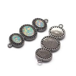 Gunmetal Brass Micro Pave Cubic Zirconia Links, with Synthetic Opal, Oval, Black, Gunmetal, 33x13x3mm, Hole: 1.5mm