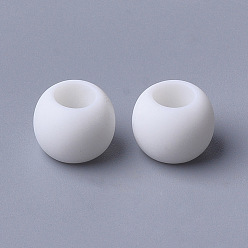 White Opaque Acrylic European Beads, Large Hole Beads, Frosted, Rondelle, White, 10x8mm, Hole: 4.5mm, about 1320pcs/500g