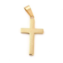 Golden Vacuum Plating 304 Stainless Steel Pendants, Cross with Word Charms, Golden, 37.5x21x3mm, Hole: 10.2x5.5mm