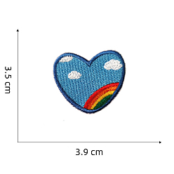 Rainbow Computerized Embroidery Cloth Self-adhesive/Sew on Patches, Costume Accessories, Heart, Rainbow Pattern, 35x39mm