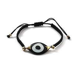 Черный Браслеты из акриловых звеньев от сглаза, вощеные нейлоновые регулируемые браслеты для парной дружбы, с медью и фианитом, стойки покрытие, долговечный, без кадмия и без свинца, реальный 18 k позолоченный, чёрные, внутренний диаметр: 3-5/8 дюйм (9.1 см)