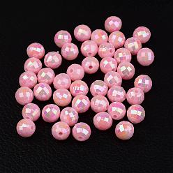 Pink Faceted Colorful Eco-Friendly Poly Styrene Acrylic Round Beads, AB Color, Pink, 6mm, Hole: 1mm, about 5000pcs/500g