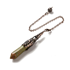 Унакит Натуральный унакитовый маятник для биолокации большие подвески, с латунной фурнитурой , пуля, 260~270 мм, отверстие : 1.5 мм