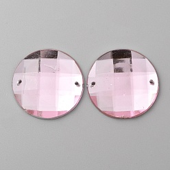 Pink Nähen auf Rhine, facettierter Acryl-Strassstein, 2-Loch-Links, flacher Rücken & Rückseite plattiert, Halbrund, für Kostüm, Abendkleider, Kleidung, Hochzeitskleid, Dekoration, rosa, 24.5~25x5.8 mm, Bohrung: 1.2 mm